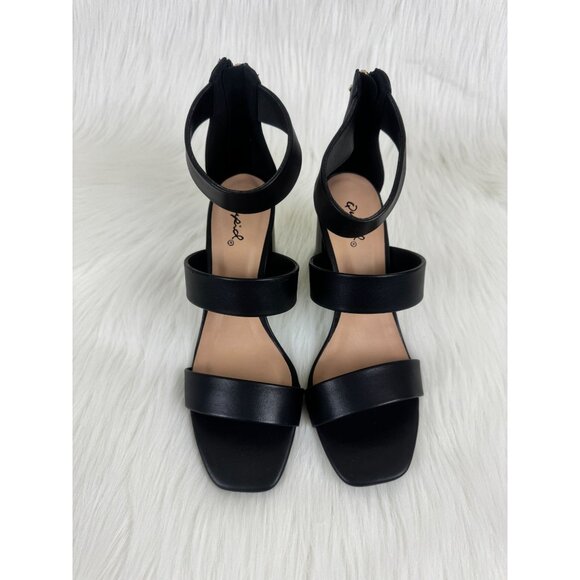 Women's Qupid Dorcas Faux Leather Multi Strap Block Heel Sandals Black - Picture 11 of 12